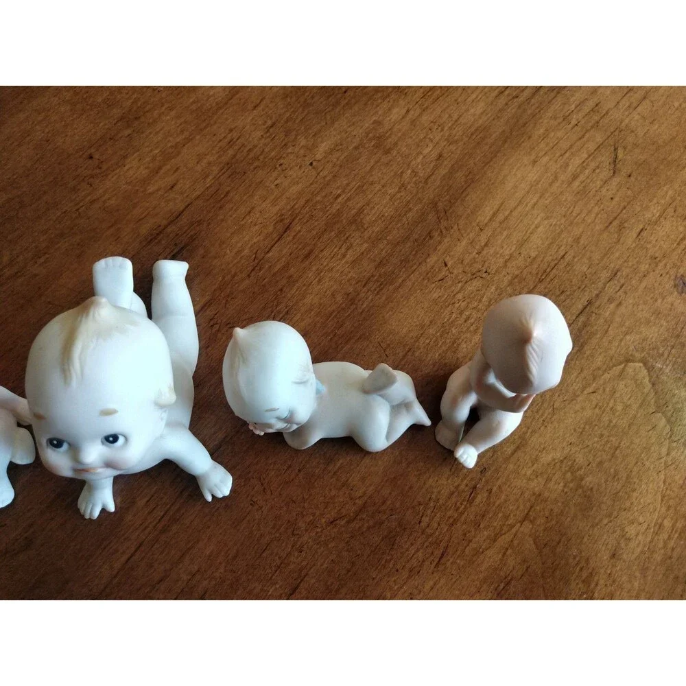5x Vintage Lefton? Bisque Rose O'Neill Kewpie Doll Blue Wings 4 Mini + 1 Bigger